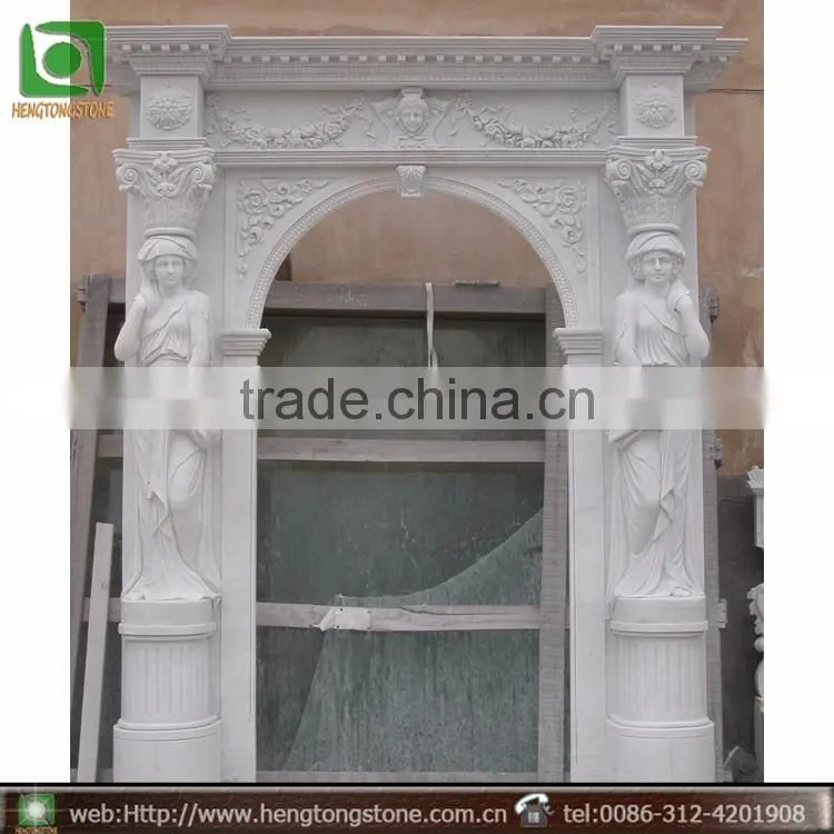Outdoor Home Decoration Stone Carving Arch Door Marble Frame With Figure Design