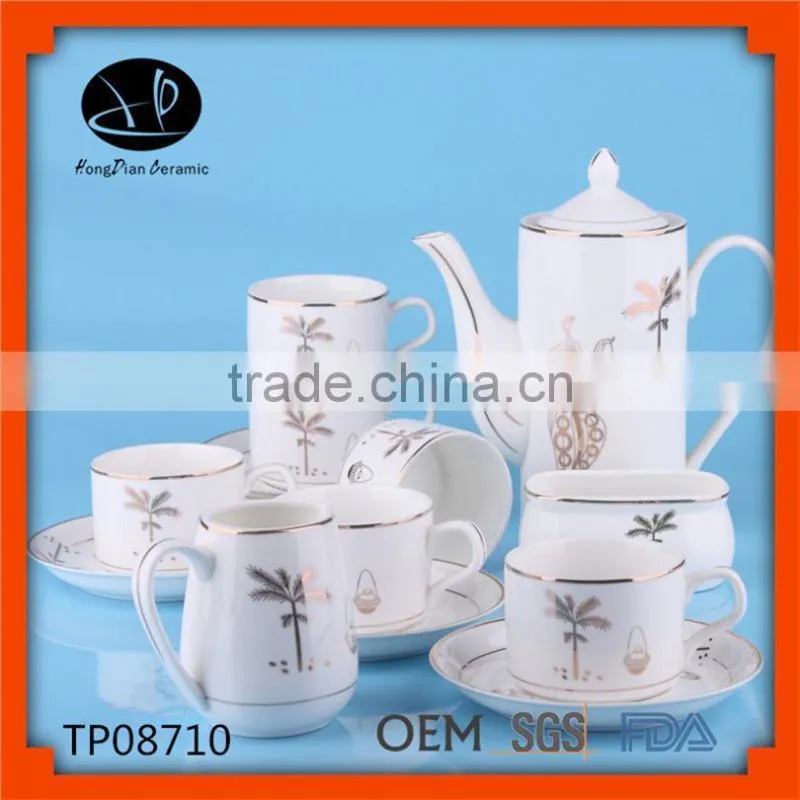 New design turkish ceramic tea set tea pot set with decal design