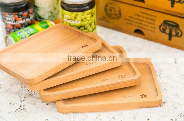 Wood Rectangle Sculpture Flower Coffee Tea Dessert Food Serving Plate Tray