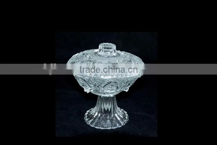 ice cream salad sugar crystal glass bowl with lid and stand