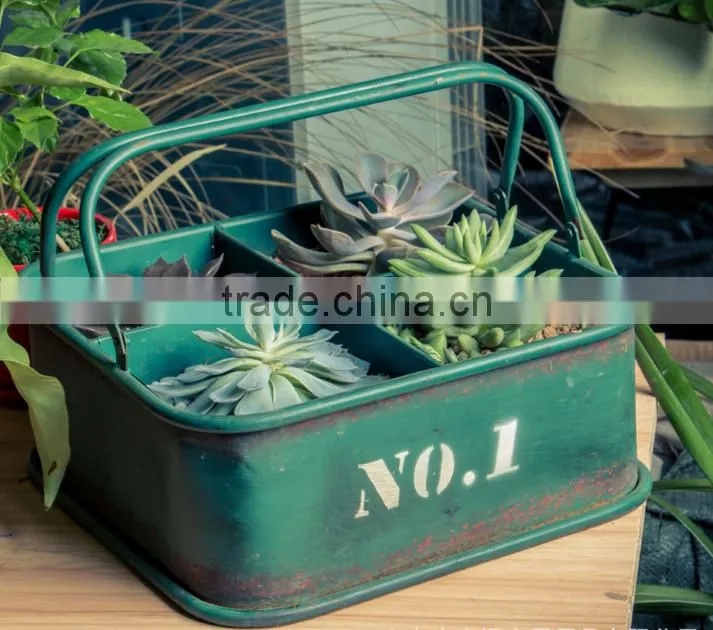Home Accessories Table Decoration Metal Garden Flower Pot With Double Handles