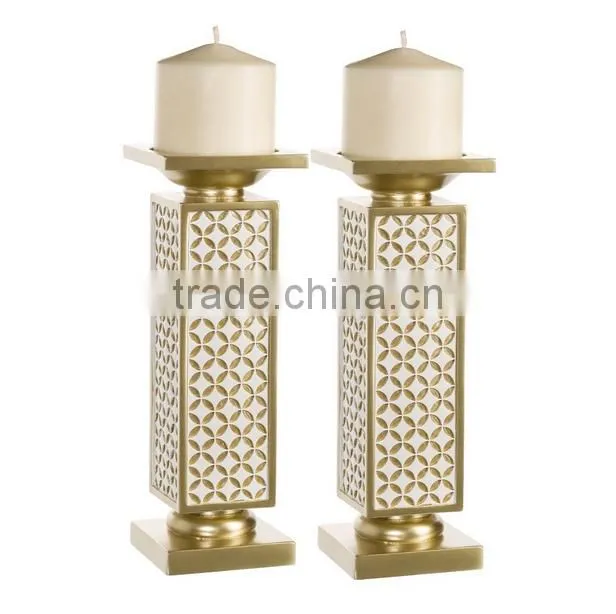 Diamond Lattice Pillar Candle Holders, Set of 2 for Wedding/ Birthday Decoration