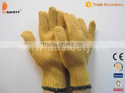 DDSAFETY 2017 Yellow Cotton String Knit Gloves With Transparent Honey Comb PVC