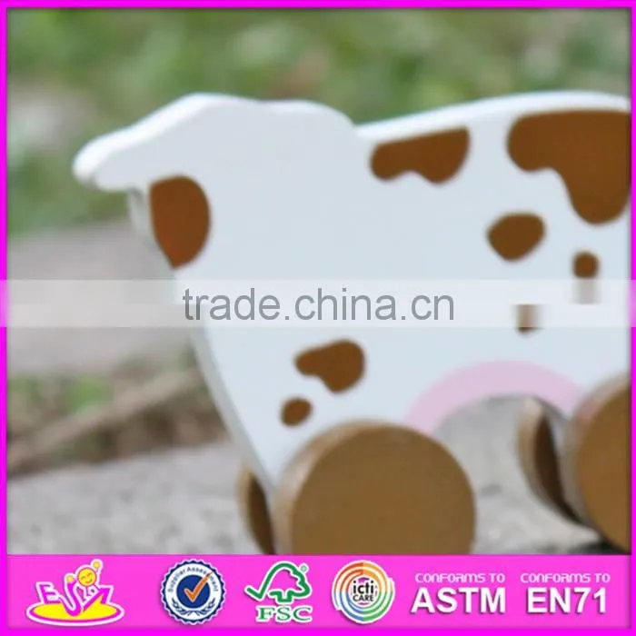 2017 New products kids animal car toy wooden cow toy W04A322