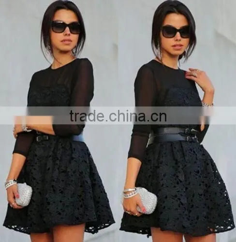 Sexy Women Lace Bodycon Mini Dress Long Sleeve Evening Party Cocktail Dress