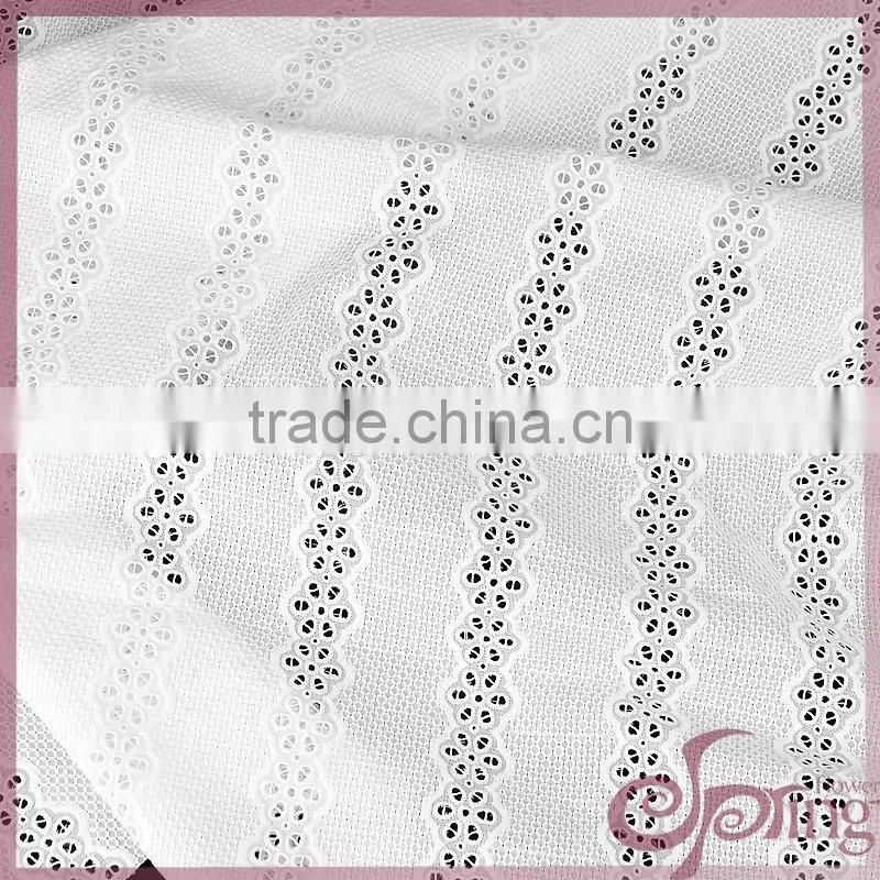 White lovely floral stripe design cut work cotton lace embroidery fabric