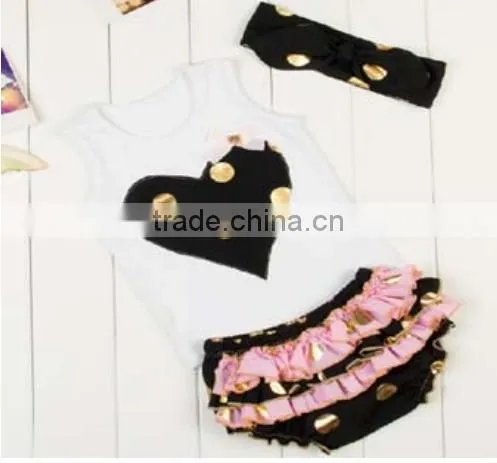 2016Gold polka dot baby outfits top quality baby clothes baby dresses