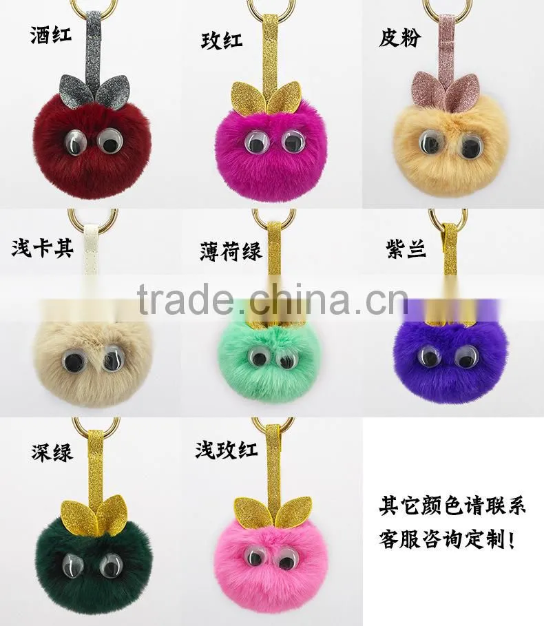 2017 New Arrival Popular Rex Rabbit Fur Pompom Keychain with Tassel Fur Ball Keychain 110A