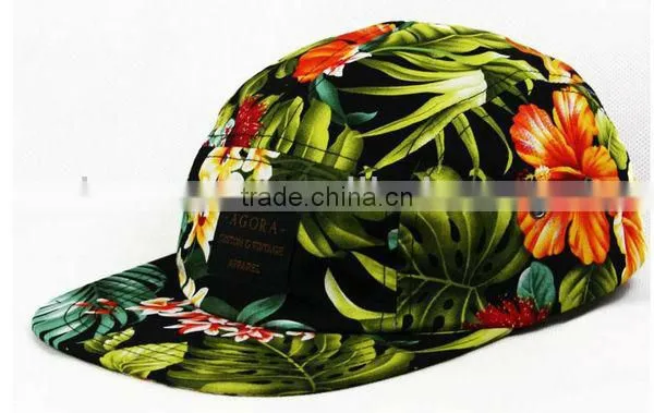 Plant fabric leather strap design floral 5 panel cap