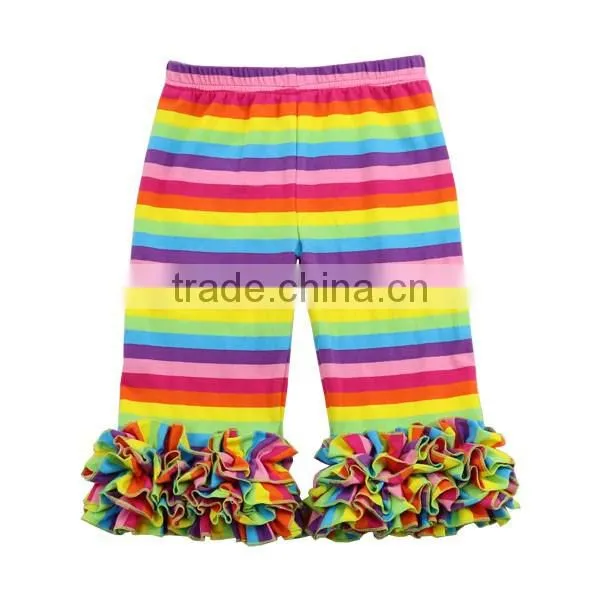 2017 Spring fashion valentine's day icing pants wholesale cotton triple ruffle baby leggings pants