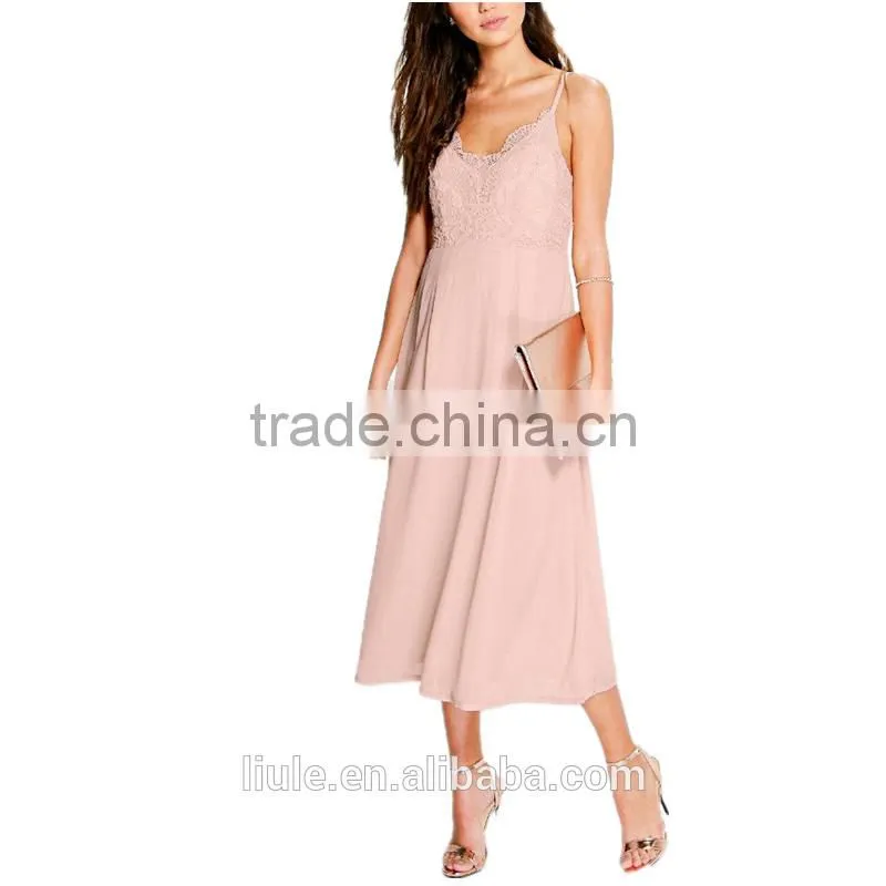 Latest Summer Sleeveless Floral Crocheted Sexy Chiffon Maxi Dress