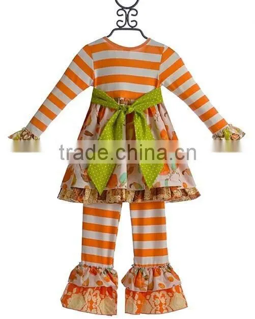 2016 Halloween Outfit Kids Fall Winter Boutique Cloting Remake with Ruffle Chevron Pant Baby Girl Fashion Owl Wholesale set