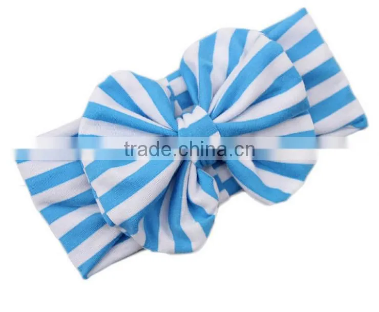 Latest fancy elastic soft stripe cotton bow tie custom children headband rabbit ears bowknot hair tie headband