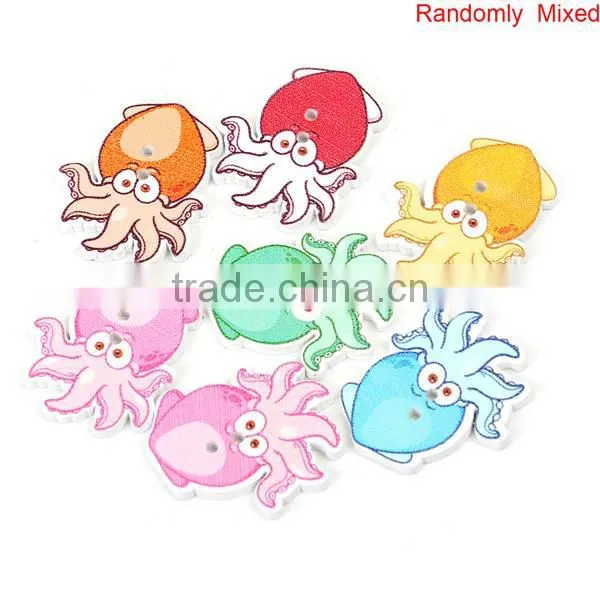 Wood Sewing Buttons Scrapbooking 2 Holes Octopus At Random