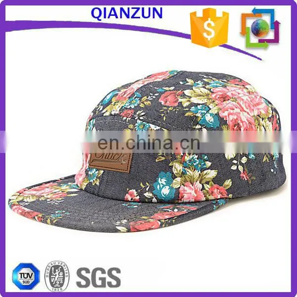 Custom leather patch logo 5 panel hat cap
