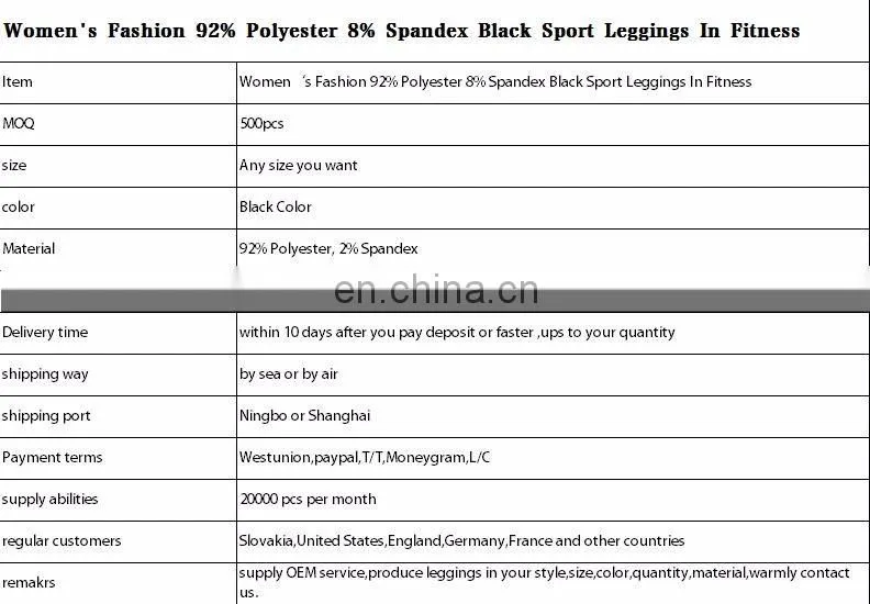 Women's Fashion 92% Polyester 8% Spandex Black Sport Leggings In Fitness