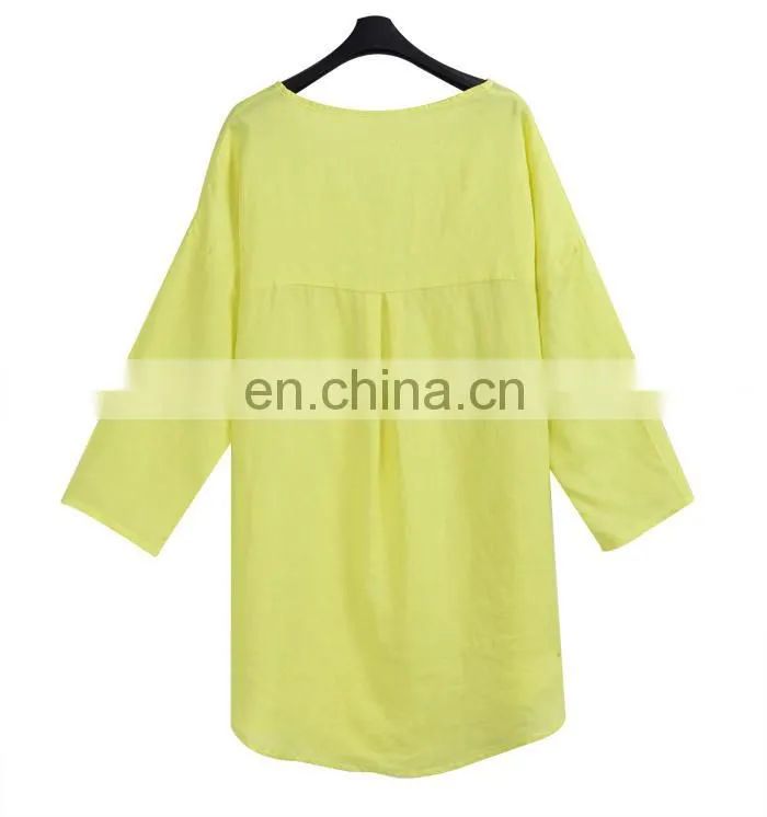 women newest comfortable round neck linen blouse