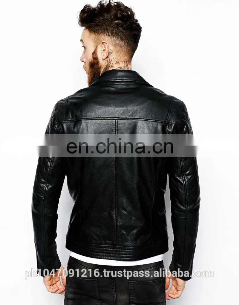 Men's Fashion Genuine Cowhide Milled Leather Bomber/Biker Jacket Quilted Pocket in Black