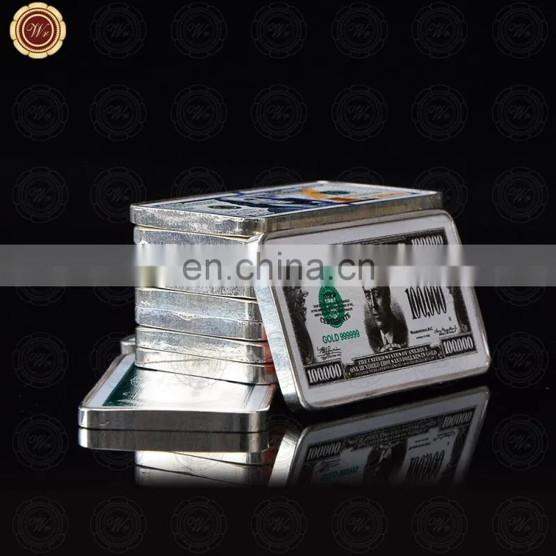 WR Home Accessory 100 Thousand Silver Bar American 100000 Bill Note Style Art Ornament for Gifts