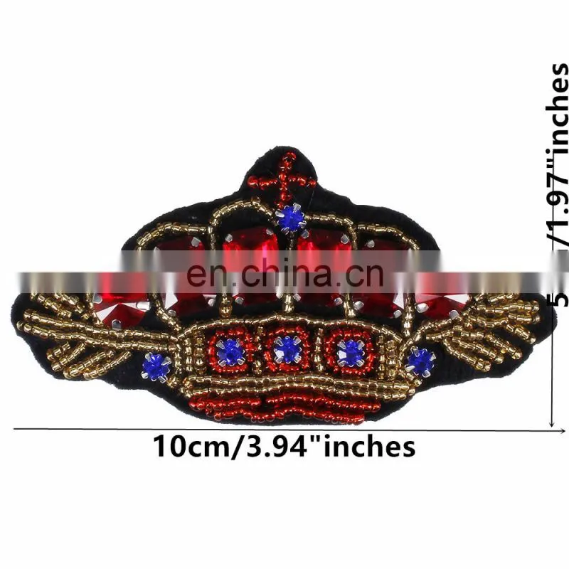 New Arrival Beaded Crystal Rhinestones Crown Patches Sew on Badges