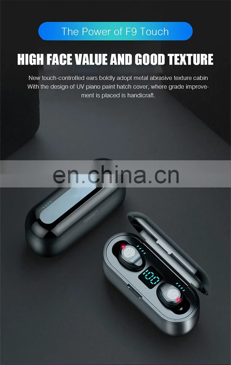2000mAh Touch F9 9D Stereo BT5.1 True Wireless Headphones Headset Earbuds LCD Waterproof Noise Reduction Wireless Earphone F9