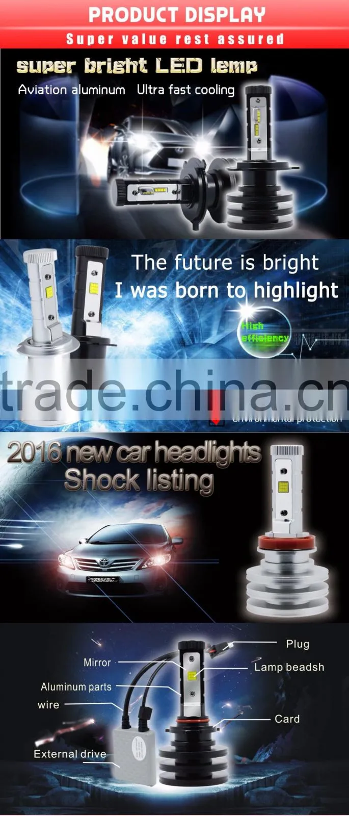 9007 high power Philipschip Auto headbulb 9005 highpower Canbus kit h7 h8 h11 h16 hb3 hb4 9004 9007 h13 car LED bulb