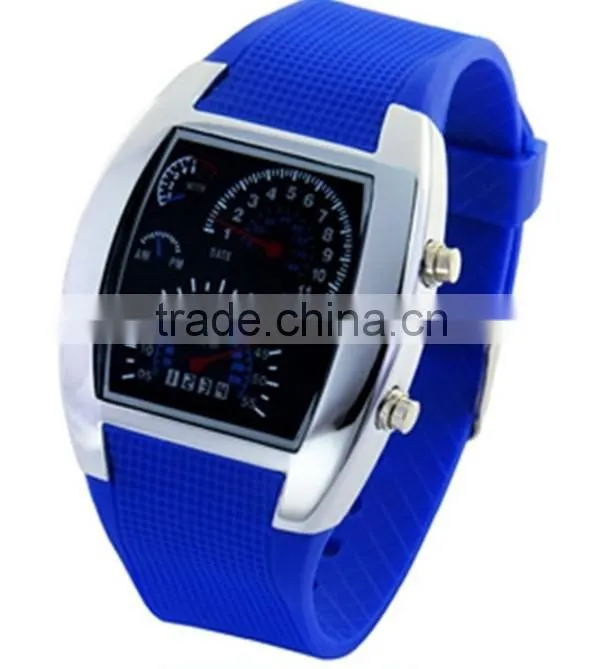 Flashing blue lights silicone flight military watches for men
