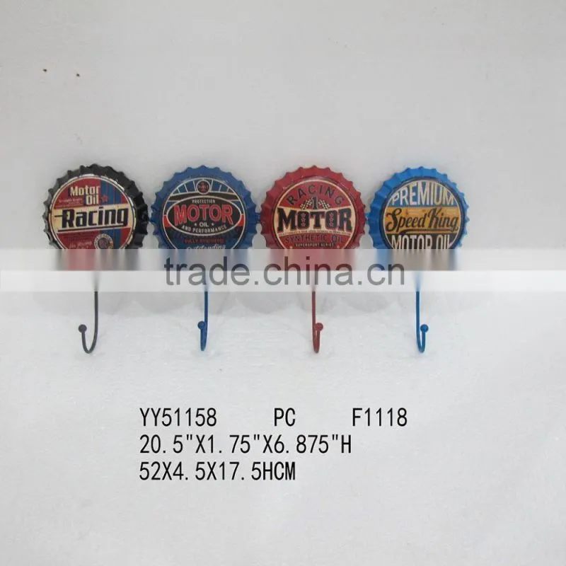Beer cap shape embossed vintage metal wall hook, factory metal hook