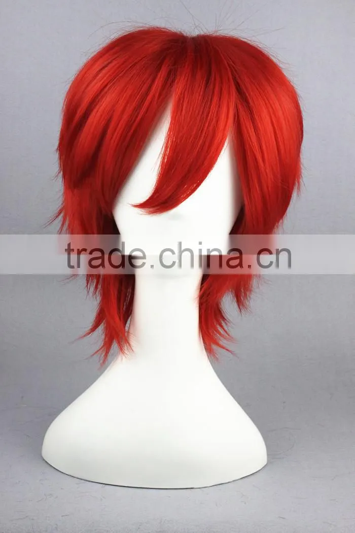 High Quality 35cm Short Straight Katekyo Hitman Reborn Kozato Enma Wig Red Synthetic Anime Wig Cosplay Hair Wigs Party Wig