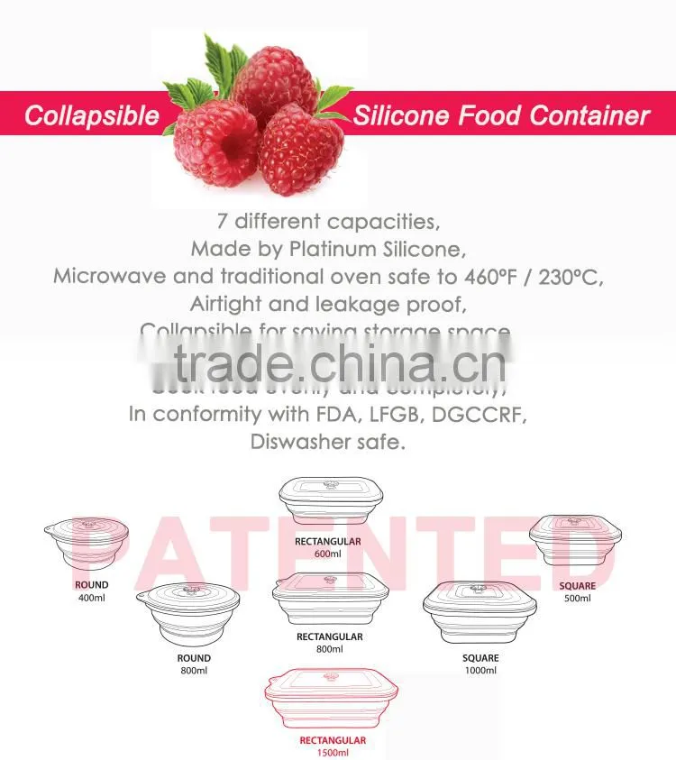 1.5L (1500ml ) Silicone food container , Platinum silicone, Foldable, Non-stick,