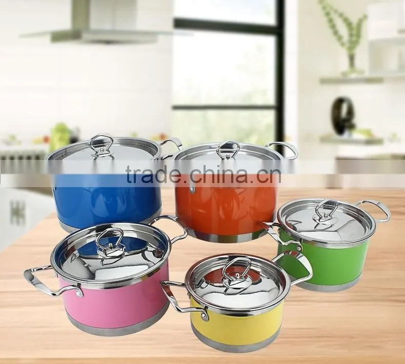 5pcs double bottom capsule buttom colored stock pot with glass lid/ soup cookware sets