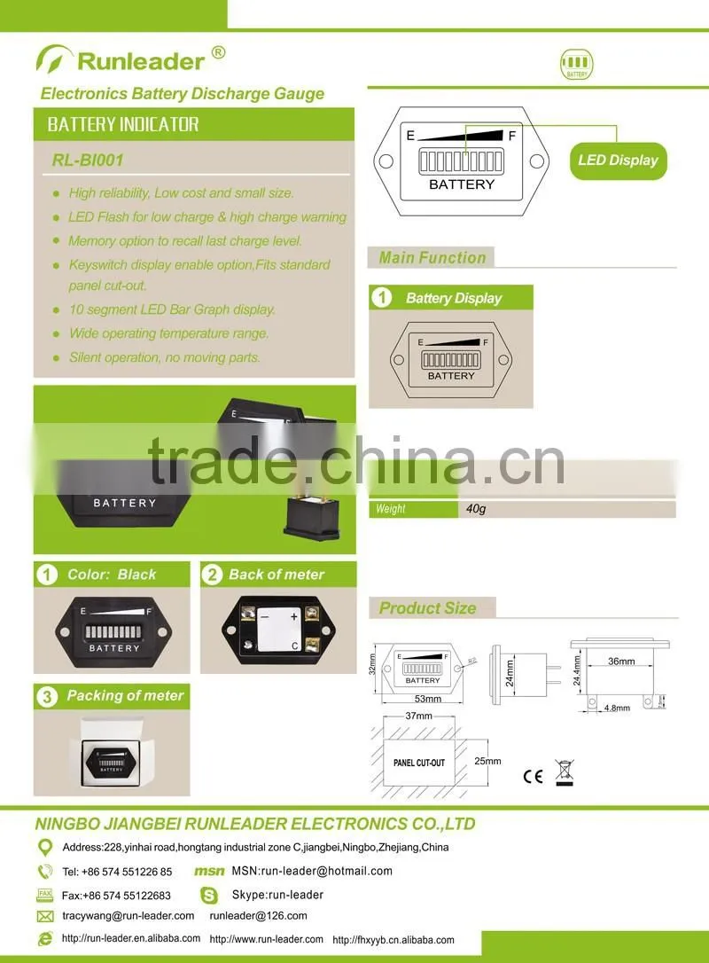 LED Battery Discharge Indicator Charge Indicator Meter 12&24V,36V,48V,72V China Factory