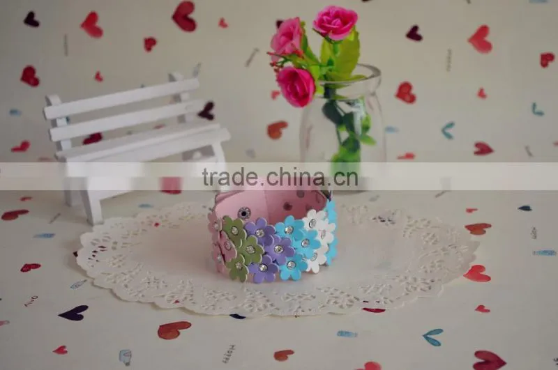 Wholesale Custom Sky Blue Leather Bracelets with Flowers