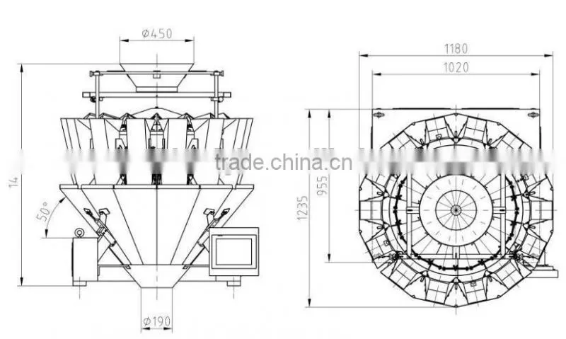 PLC 14 head Control Automatic Feeding Weigher for weighing jelly,tomato,potato,onion