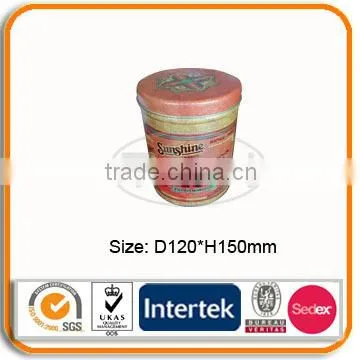 Round tin can for cookie, biscuit, coffee, tea, gift