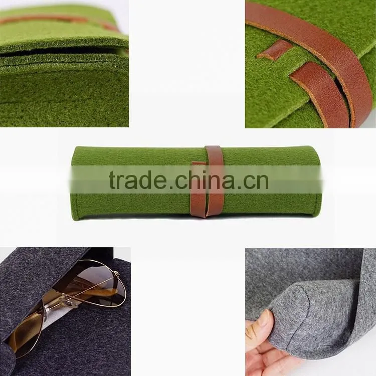 Easy to carry grey green felt sunglasses case