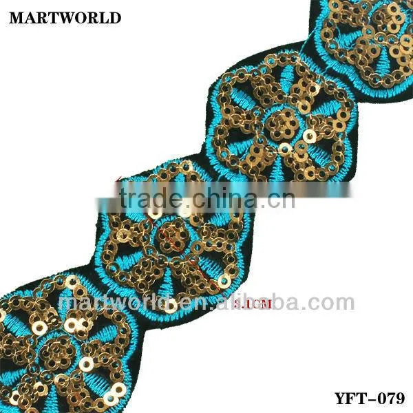 best selling fashionable sequined embroidery trim (YFT-079)