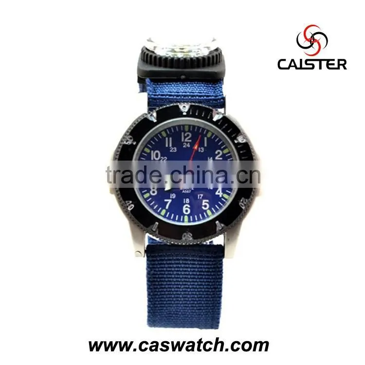 Special watch with a compass blue nylon band kids watch