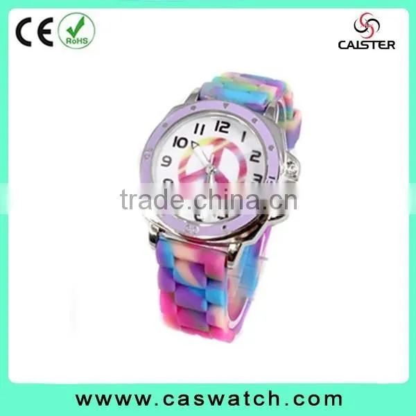 Cheap vogue lovely rubber timepieces, child's rainbow silicone watch, colorful bezel hotsale jelly watch