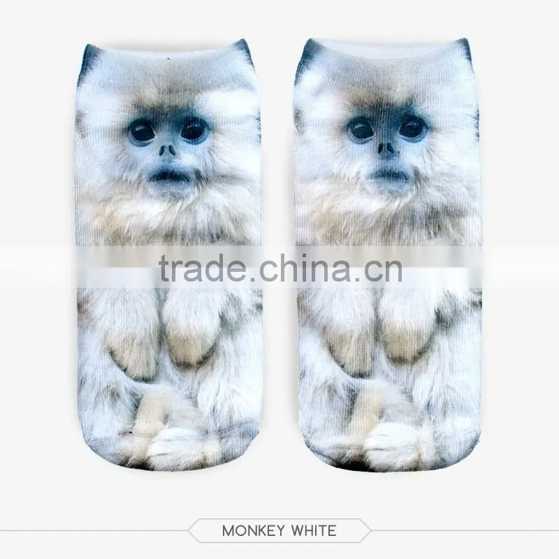 outdoor ankle white monkey high quality 3d digital full print colorful ankle socks sports unisex custom hot sale stretch spandex