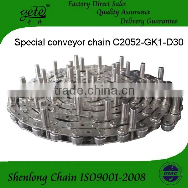 conveyor chain C2052 nickel plated, with speical extended pin every second pin, extention 15.7mm