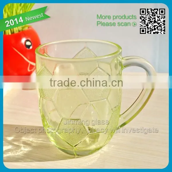 Promotion gift Set of 4 beer glass machine pressed drinking glass football shape cup football etched glass cup