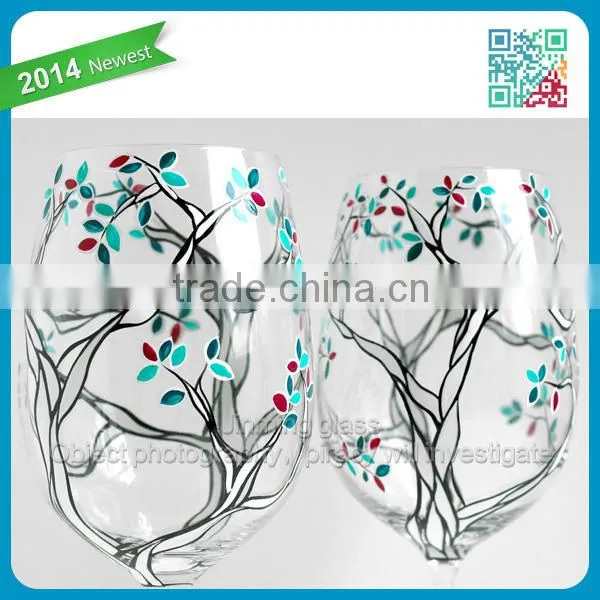 2014 Popular glass cup Klimt Trees with Custom Colored Leaves Black and White Trees Wine Glasses Hand Painted