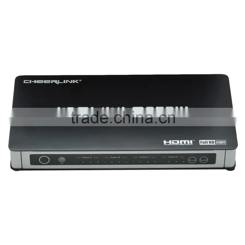 CHEERLINK 4-In 4-Out Full HD 1080P Support 3D True Matrix 4*4 w/ Remote Control - Black
