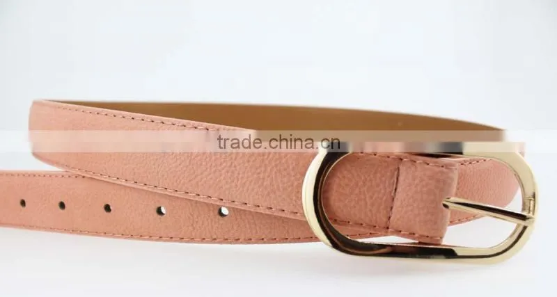 Women's fashion Pink PU leather new dress belt with smooth gold buckle belt