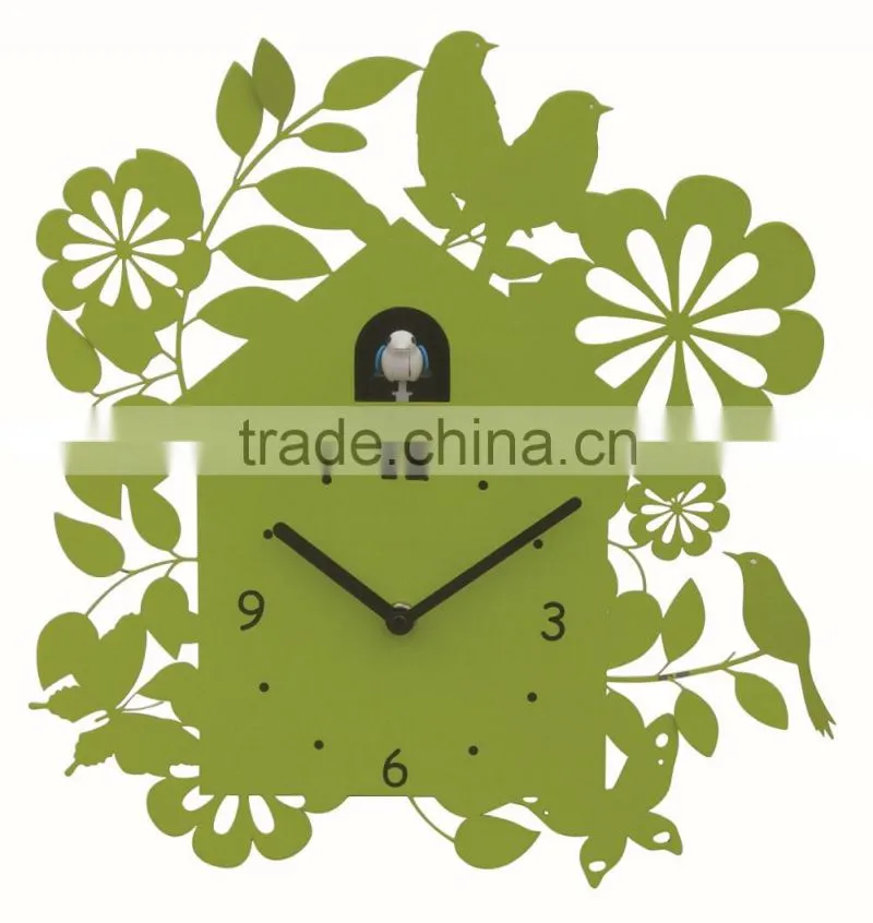 Green Forest Cuckoo Bird Wall Clock With Bird Come Out