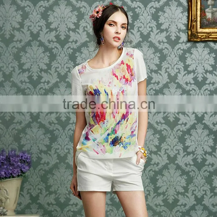 New design ladies cotton printed t-shirt OEM(YCT-B0123)