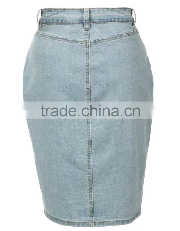 new models Womens High Waisted Denim Pencil Skirt with Stretch button jeans skirts