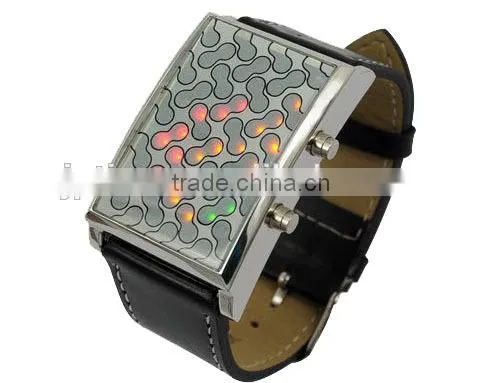 Black 28 LED movt 3 Color Light Digital Lady men led binary watch for gift