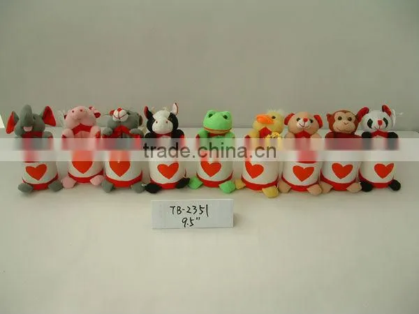 beautiful customized soft plush stuffed spotty dog animal toy with embroidered bone pillow&silk bowtie for valentine day